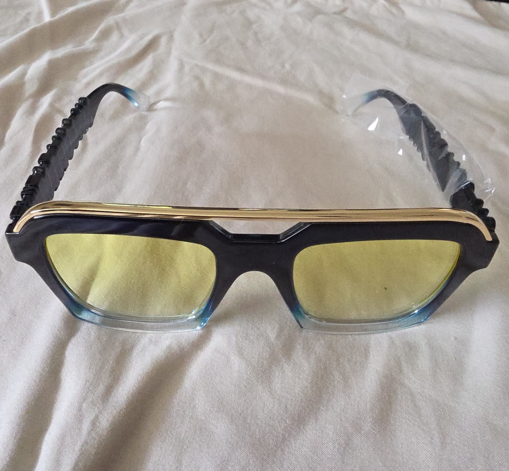 Men's Black to Blue Gradient Frame Glasses with Yellow Lenses